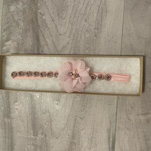 The Tiny Blessings Boutique Pink Rhinestone Newborn Headband With Pink Flower